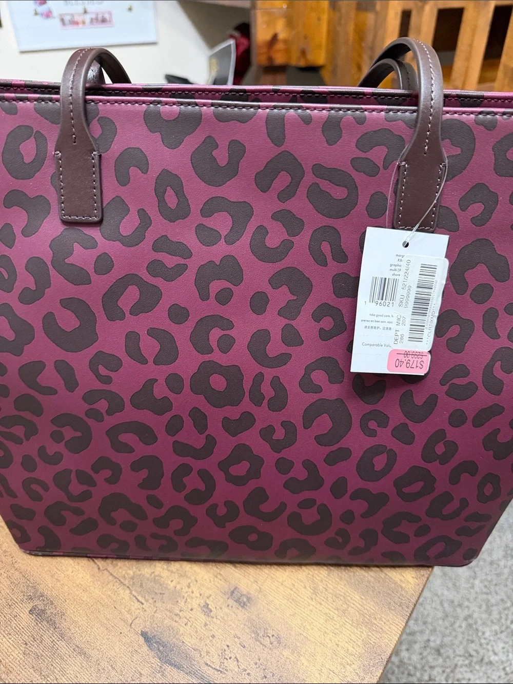 kate spade Leopard-Print Burgundy and Dark Brown Tote - Picture 2 of 4